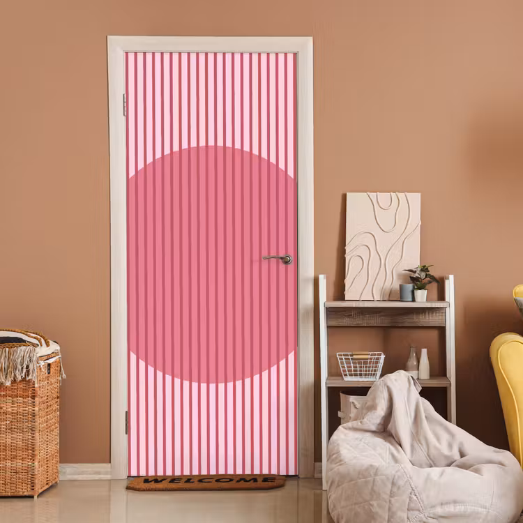 Deursticker - Abstract - Strepen - Ovaal - Roze - Modern — 2