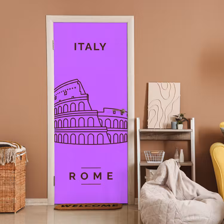 Deursticker - Architectuur - Colosseum - Rome - Minimalistisch - Paars — 2