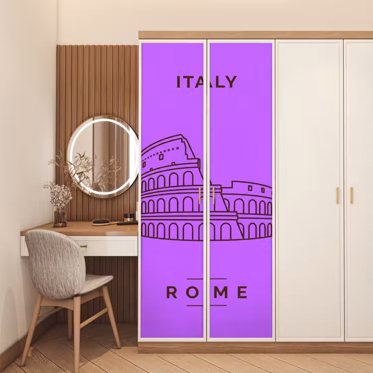 Deursticker - Architectuur - Colosseum - Rome - Minimalistisch - Paars — 5