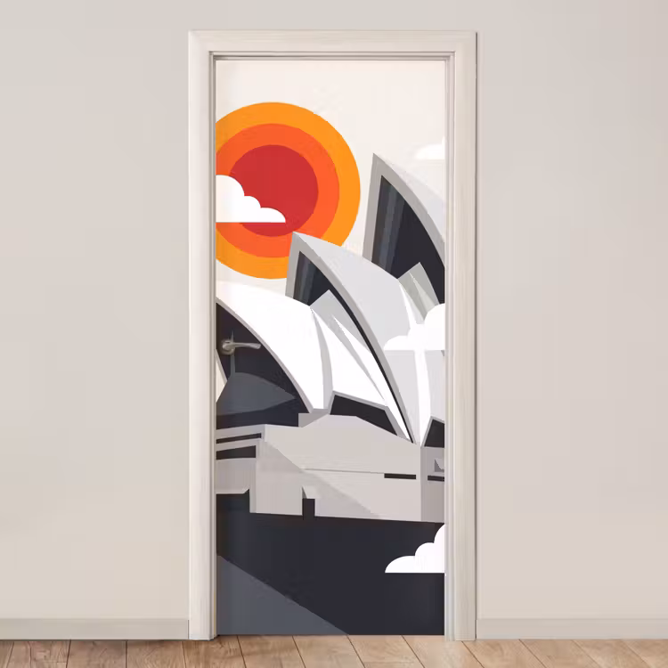 Deursticker - Architectuur - Stadsgezicht - Modern - Grijs - Oranje — 1