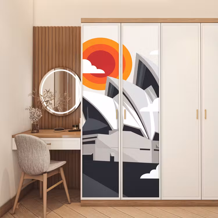 Deursticker - Architectuur - Stadsgezicht - Modern - Grijs - Oranje — 5
