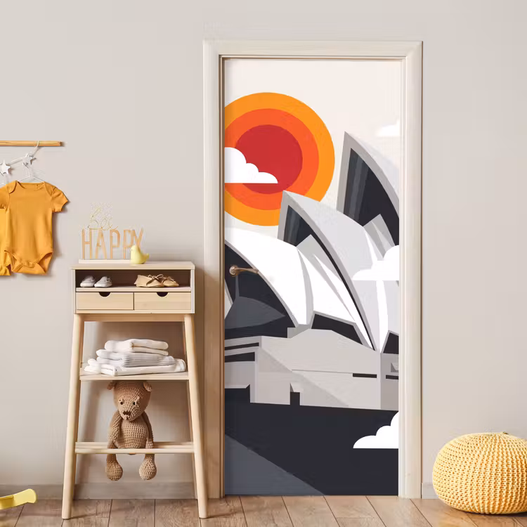 Deursticker - Architectuur - Stadsgezicht - Modern - Grijs - Oranje — 6