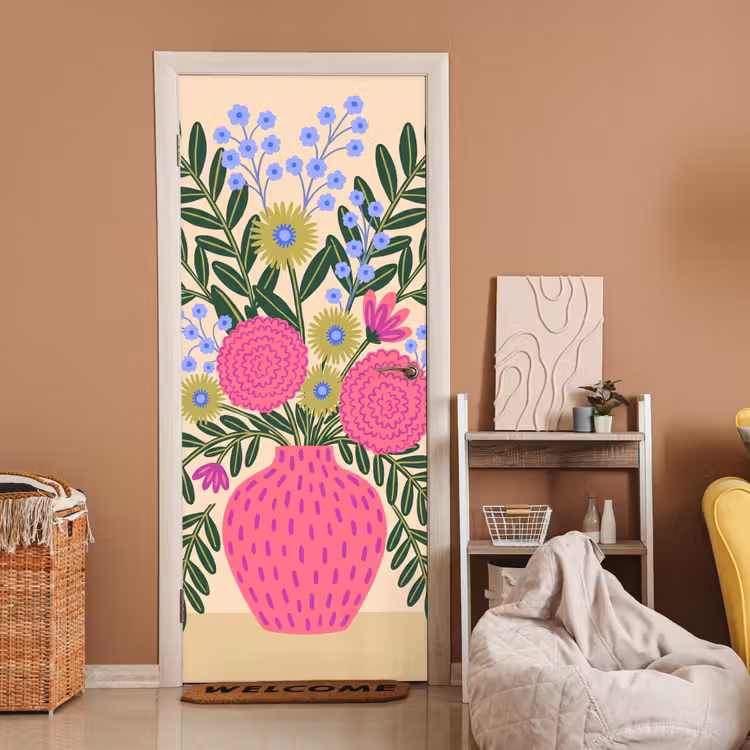 Deursticker - Bloemen - Boeket - Natuur - Abstract - Roze — 2