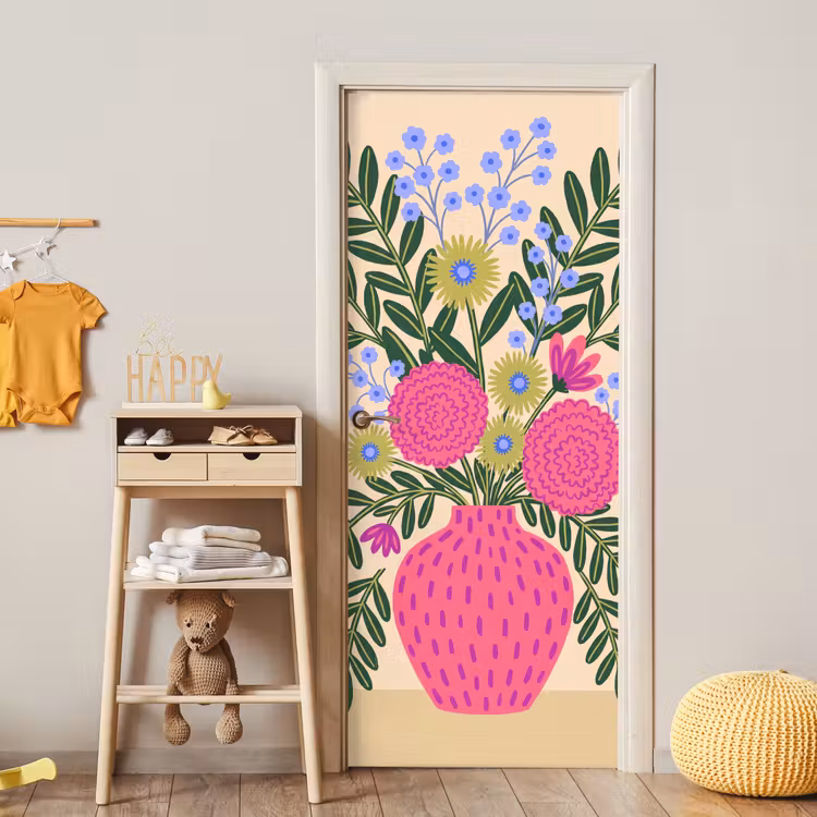 Deursticker - Bloemen - Boeket - Natuur - Abstract - Roze — 6