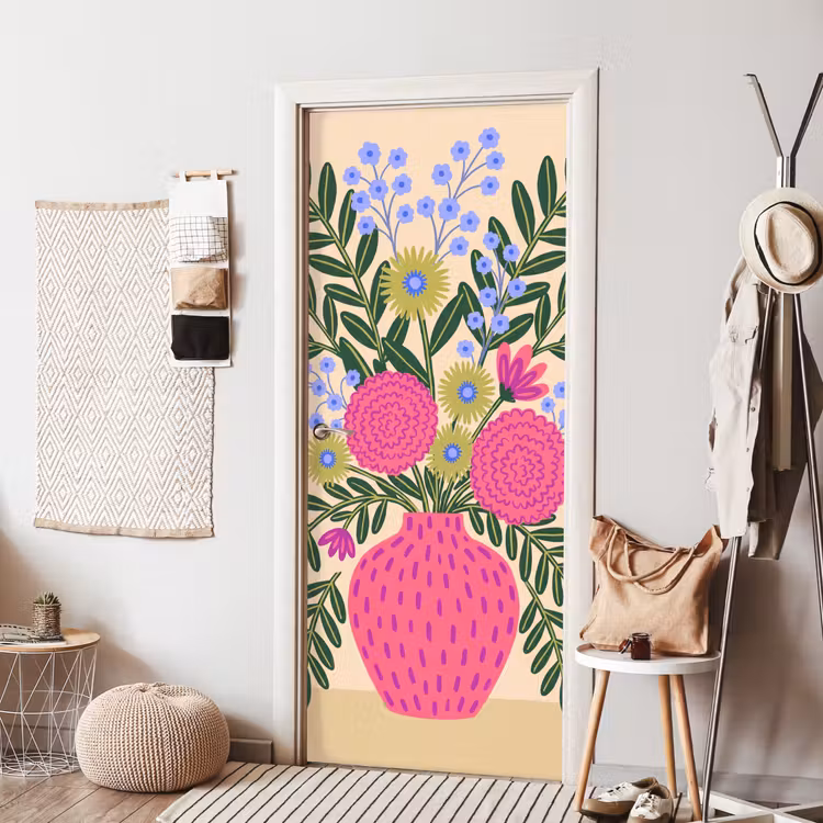 Deursticker - Bloemen - Boeket - Natuur - Abstract - Roze — 8