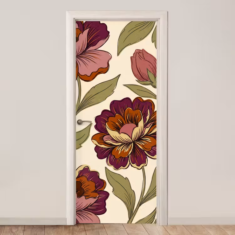 Deursticker - Bloemen - Patroon - Natuur - Modern - Paars — 1