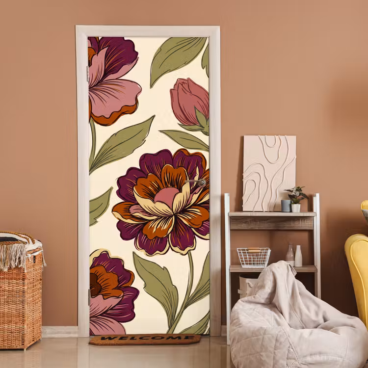 Deursticker - Bloemen - Patroon - Natuur - Modern - Paars — 2