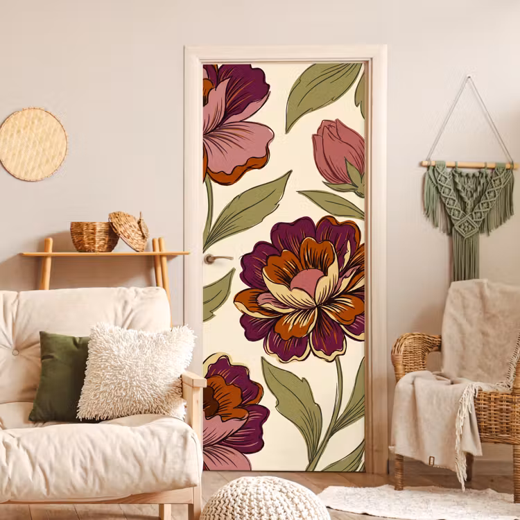 Deursticker - Bloemen - Patroon - Natuur - Modern - Paars — 4