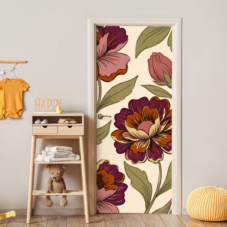 Deursticker - Bloemen - Patroon - Natuur - Modern - Paars — 6