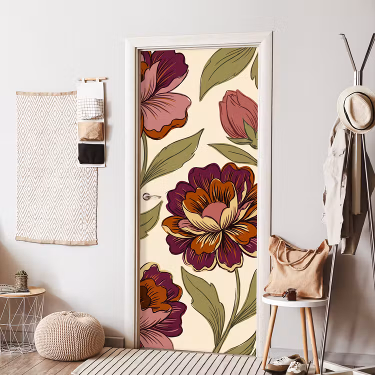 Deursticker - Bloemen - Patroon - Natuur - Modern - Paars — 8