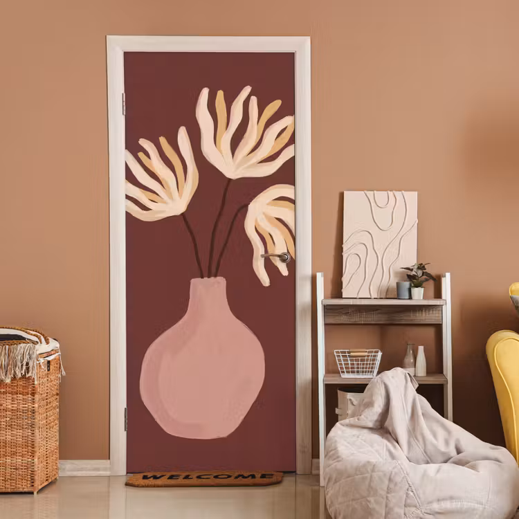 Deursticker - Bloemen - Vaas - Abstract - Modern - Aardetinten — 2