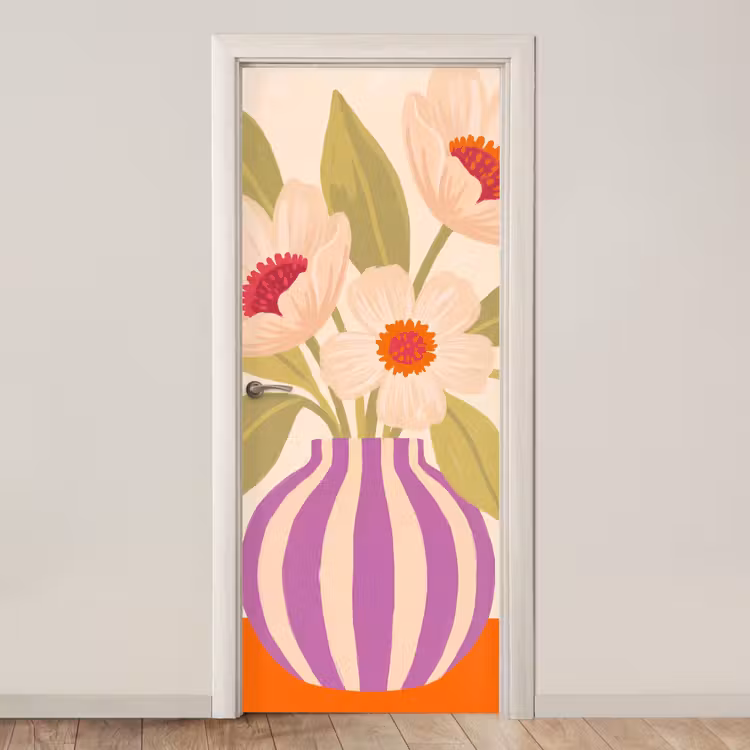 Deursticker - Bloemen - Vaas - Abstract - Paars - Oranje — 1