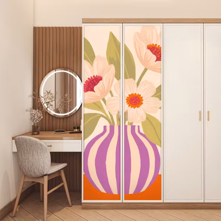 Deursticker - Bloemen - Vaas - Abstract - Paars - Oranje — 5