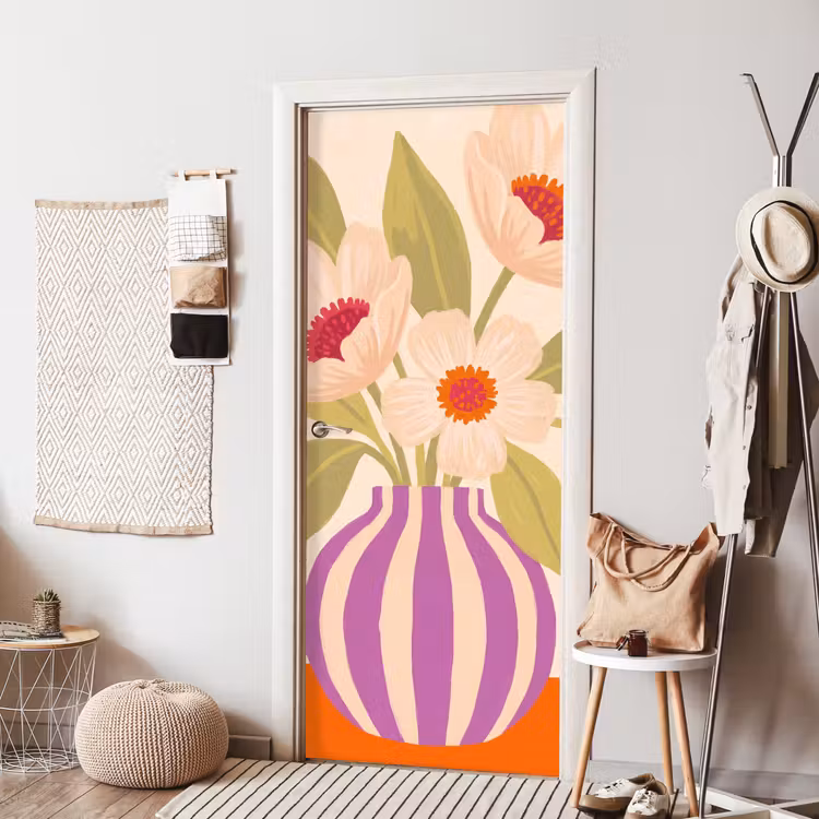 Deursticker - Bloemen - Vaas - Abstract - Paars - Oranje — 8