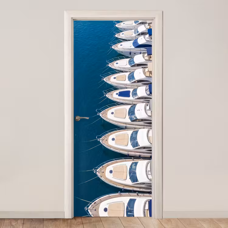 Deursticker - Boot - Jachthaven - Water - Zomer - Blauw — 1