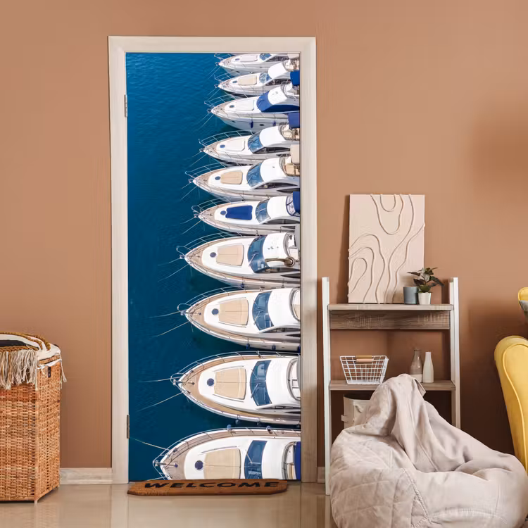 Deursticker - Boot - Jachthaven - Water - Zomer - Blauw — 2