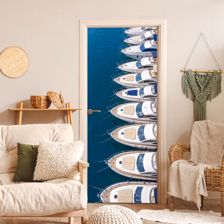 Deursticker - Boot - Jachthaven - Water - Zomer - Blauw — 4