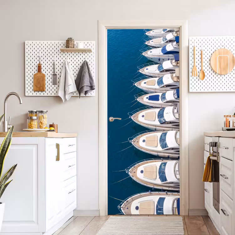 Deursticker - Boot - Jachthaven - Water - Zomer - Blauw — 7
