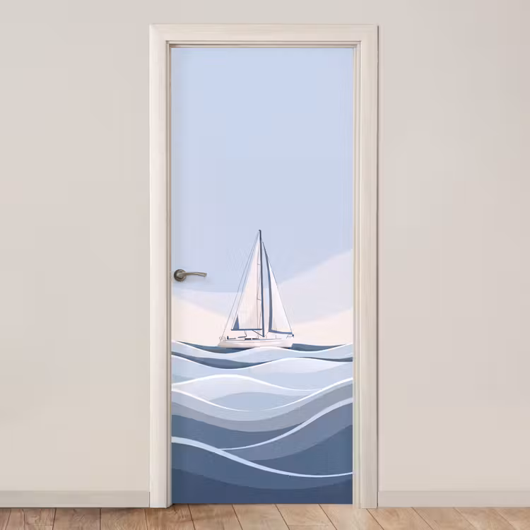 Deursticker - Boot - Zeil - Zee - Modern - Beige — 1