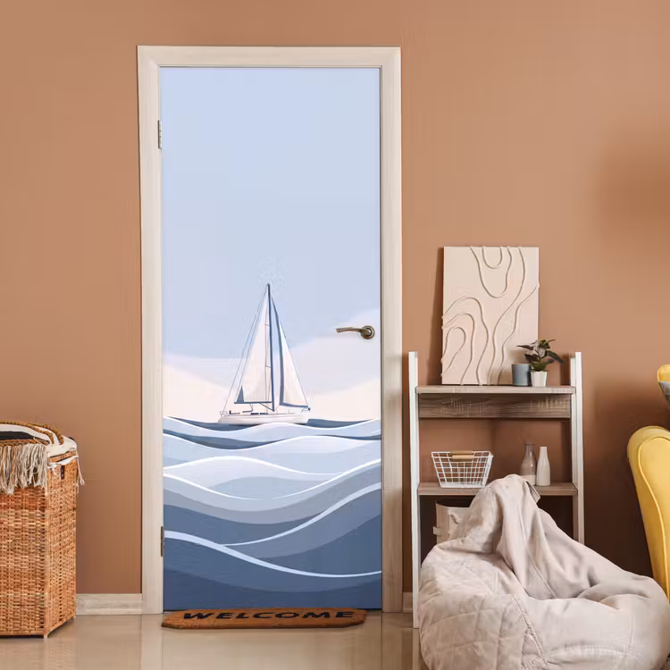 Deursticker - Boot - Zeil - Zee - Modern - Beige — 2