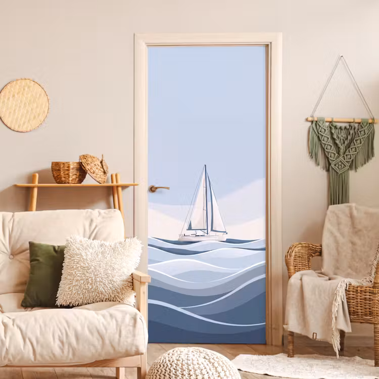 Deursticker - Boot - Zeil - Zee - Modern - Beige — 4