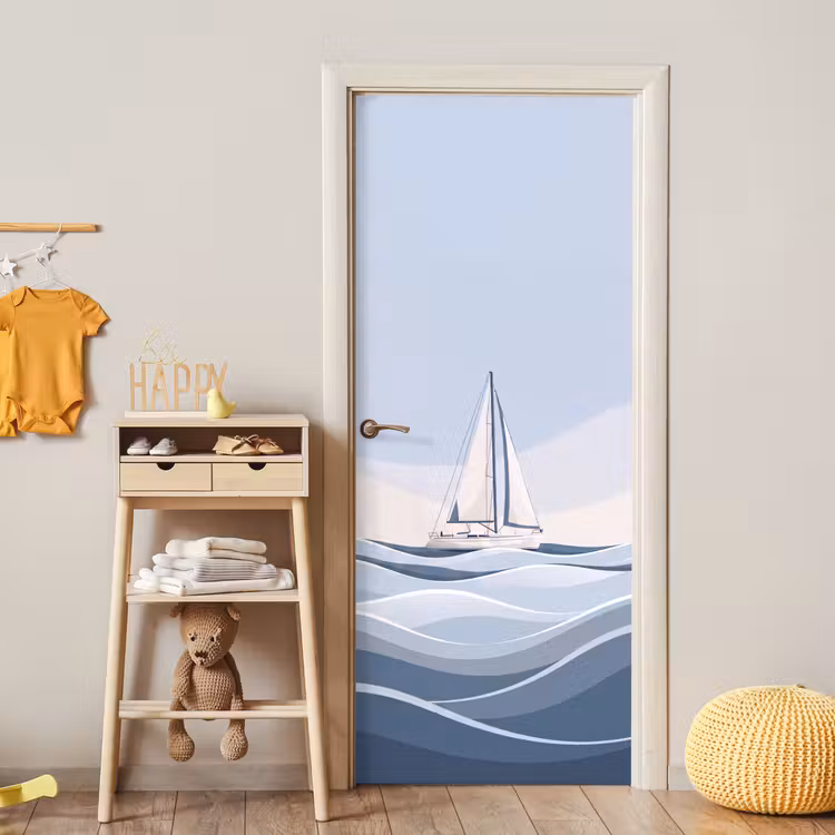 Deursticker - Boot - Zeil - Zee - Modern - Beige — 6