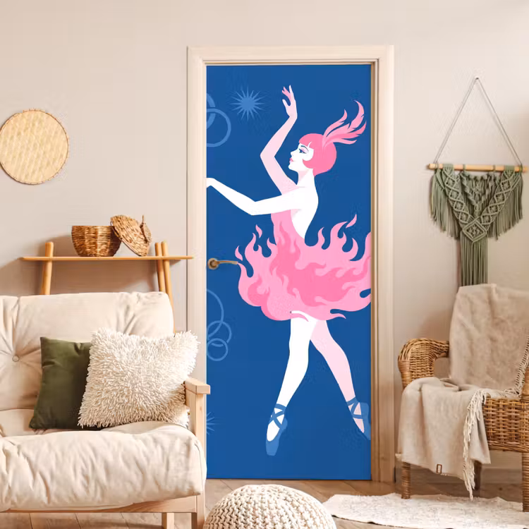 Deursticker - Danseres - Vlammenrok - Abstract - Roze - Blauw — 4