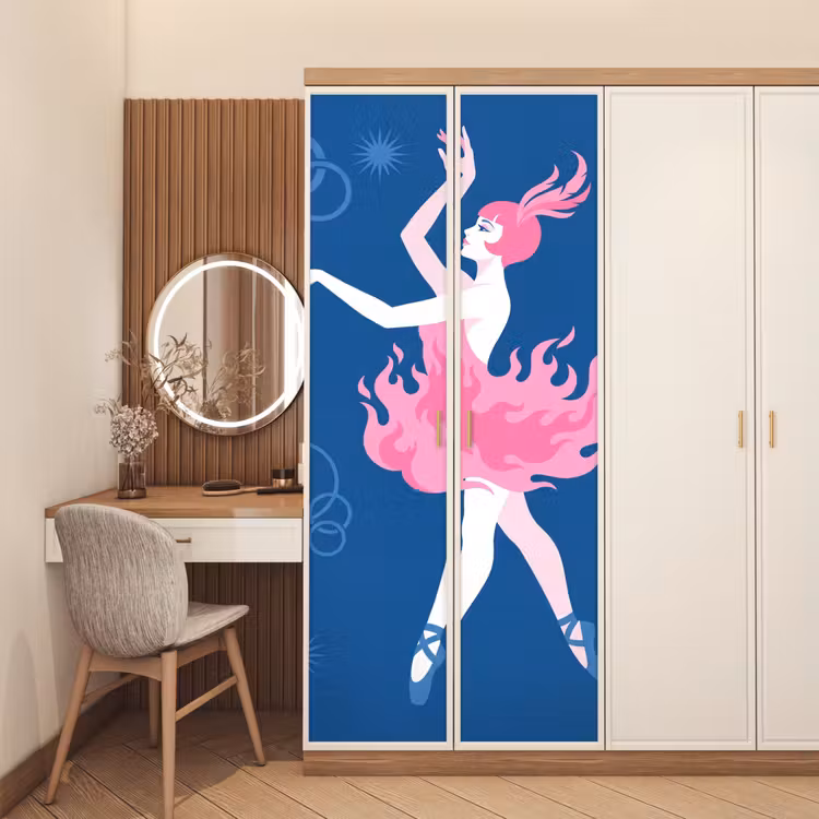 Deursticker - Danseres - Vlammenrok - Abstract - Roze - Blauw — 5