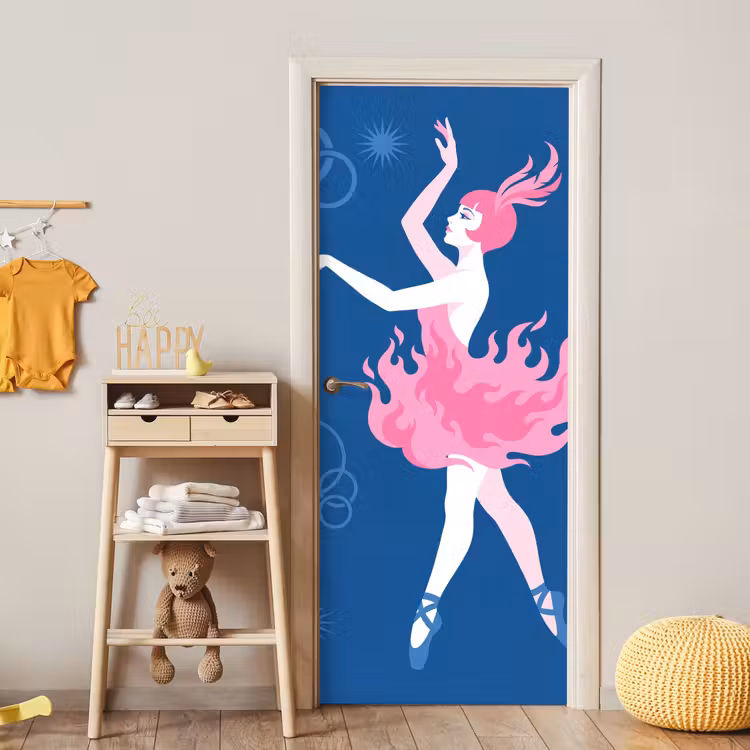 Deursticker - Danseres - Vlammenrok - Abstract - Roze - Blauw — 6