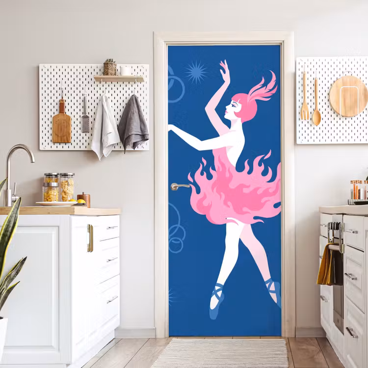 Deursticker - Danseres - Vlammenrok - Abstract - Roze - Blauw — 7