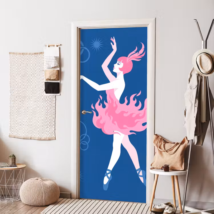 Deursticker - Danseres - Vlammenrok - Abstract - Roze - Blauw — 8