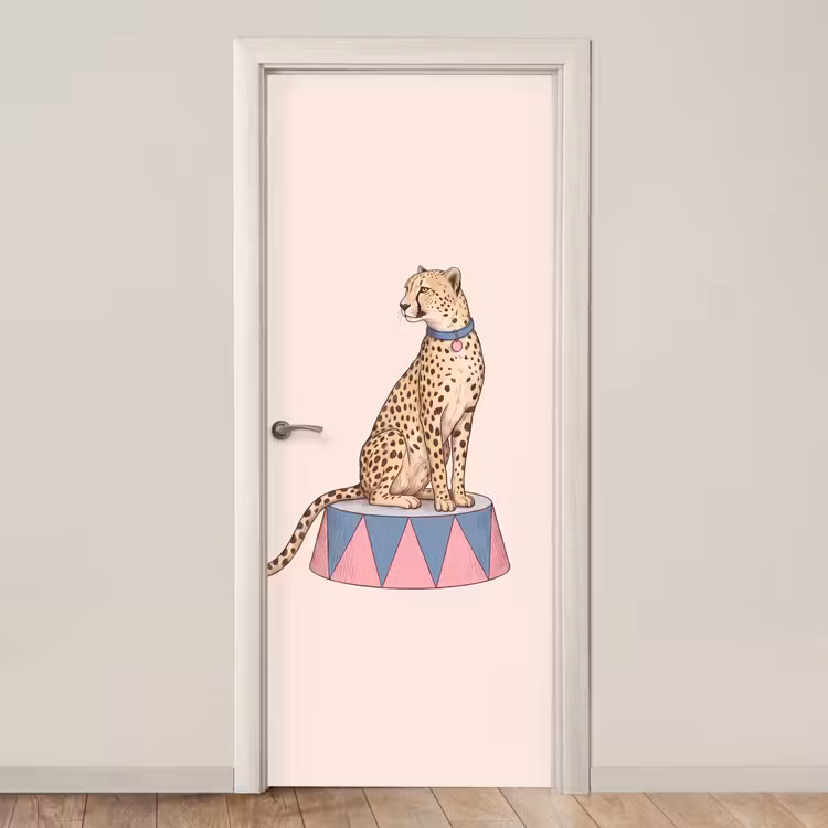 Deursticker - Dieren - Circus - Illustratie - Vintage - Roze — 1