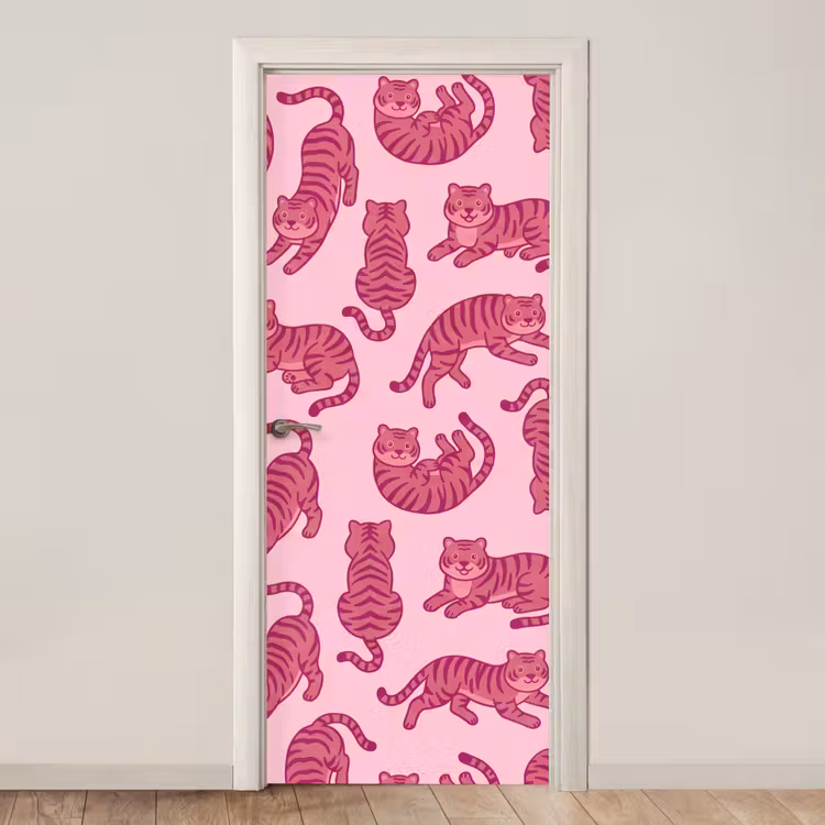 Deursticker - Dieren - Patroon - Roze - Speels - Cartoon — 1
