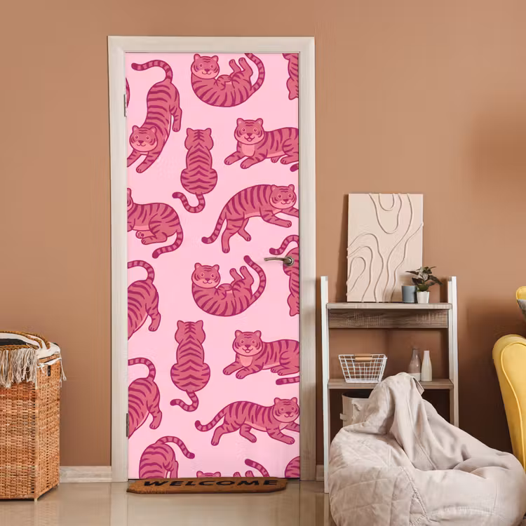 Deursticker - Dieren - Patroon - Roze - Speels - Cartoon — 2