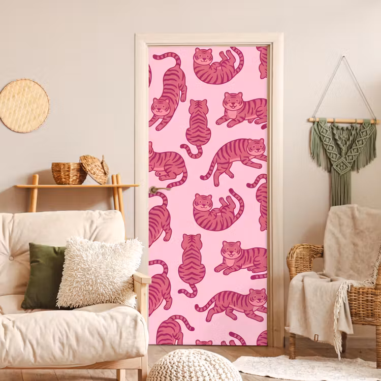 Deursticker - Dieren - Patroon - Roze - Speels - Cartoon — 4