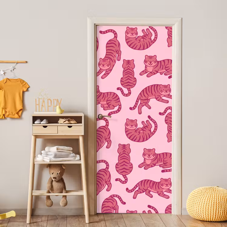 Deursticker - Dieren - Patroon - Roze - Speels - Cartoon — 6