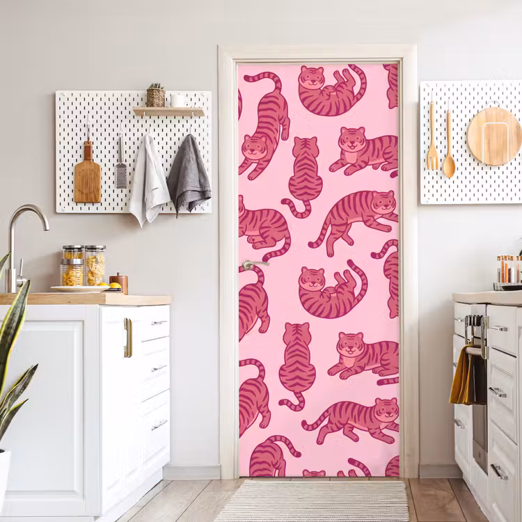 Deursticker - Dieren - Patroon - Roze - Speels - Cartoon — 7