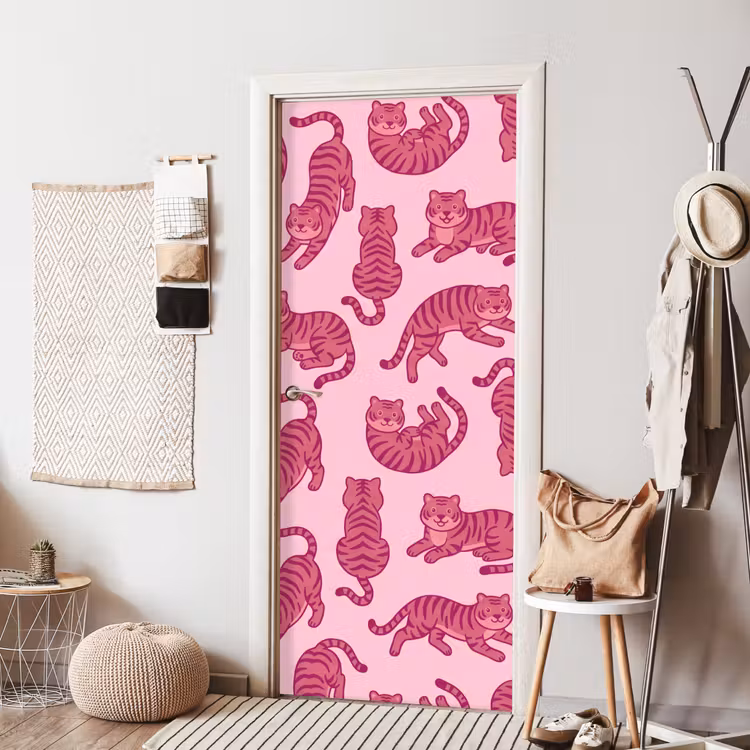 Deursticker - Dieren - Patroon - Roze - Speels - Cartoon — 8