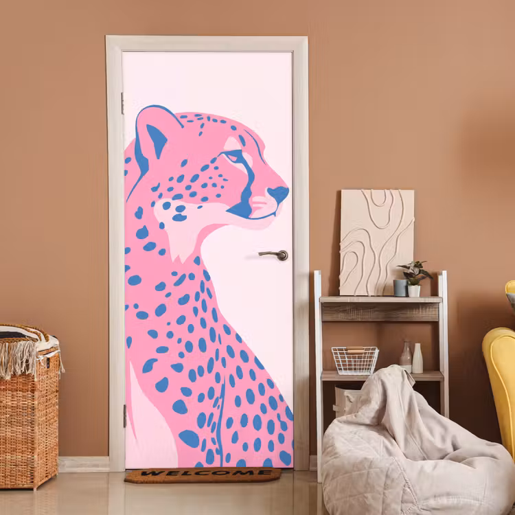 Deursticker - Dieren - Profiel - Abstract - Roze - Blauw — 2