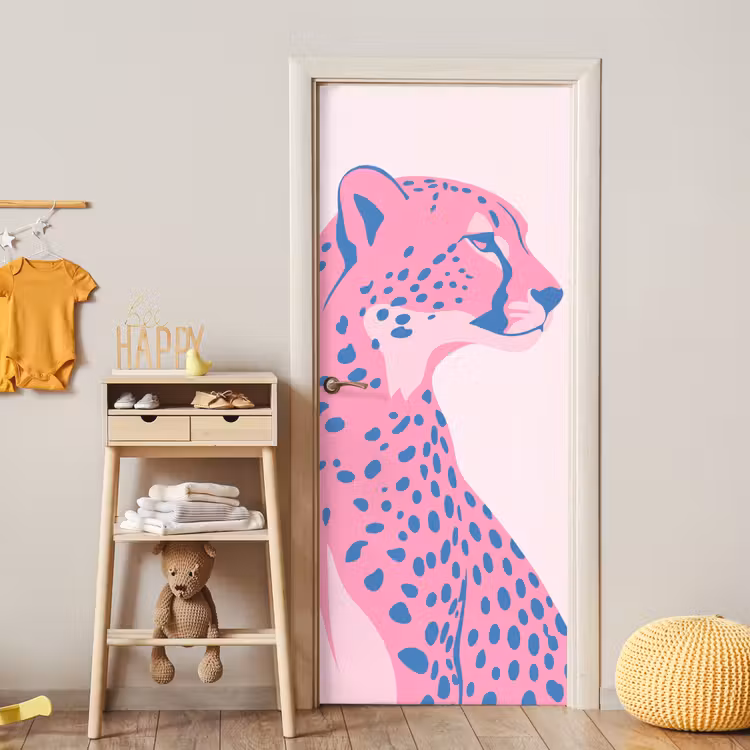 Deursticker - Dieren - Profiel - Abstract - Roze - Blauw — 6