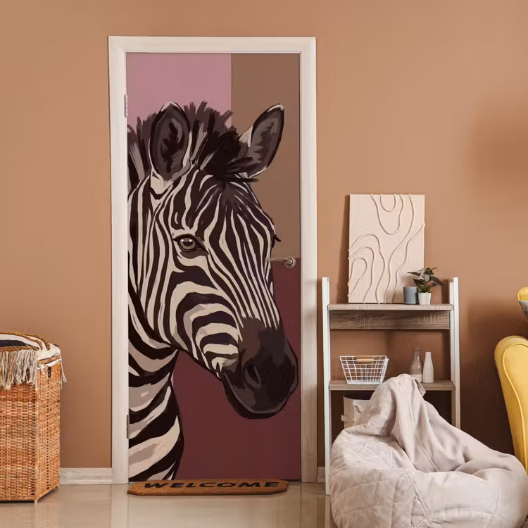 Deursticker - Dieren - Zebrahoofd - Wildlife - Modern - Bruin — 2