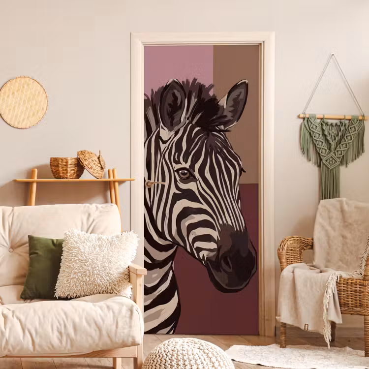 Deursticker - Dieren - Zebrahoofd - Wildlife - Modern - Bruin — 4