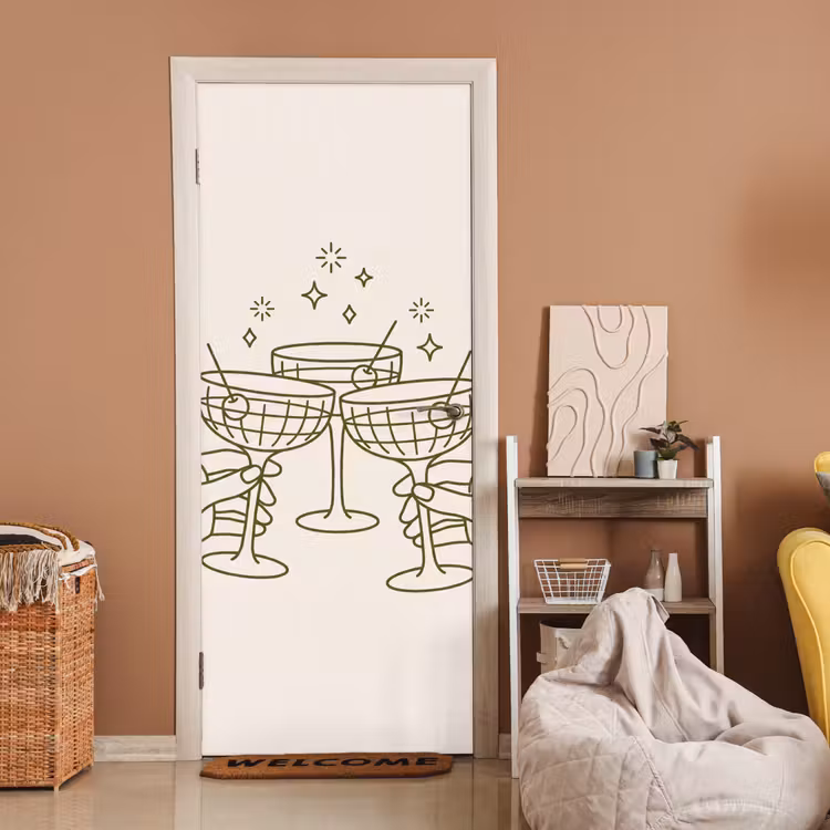 Deursticker - Drankjes - Feest - Proosten - Minimalistisch - Groen — 2