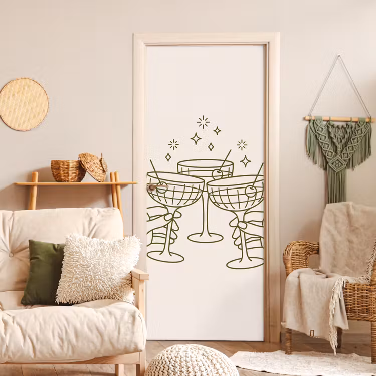 Deursticker - Drankjes - Feest - Proosten - Minimalistisch - Groen — 4