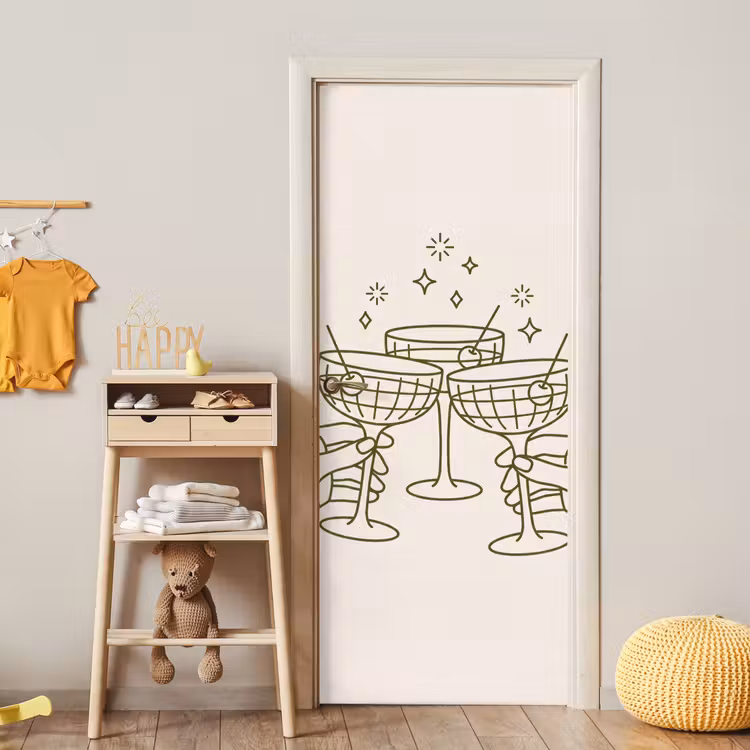 Deursticker - Drankjes - Feest - Proosten - Minimalistisch - Groen — 6