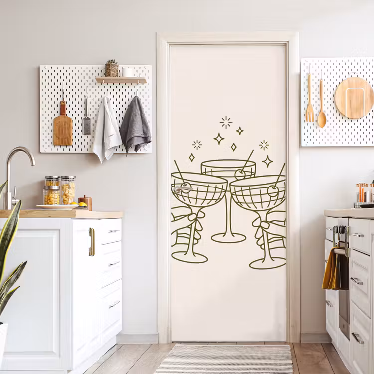 Deursticker - Drankjes - Feest - Proosten - Minimalistisch - Groen — 7
