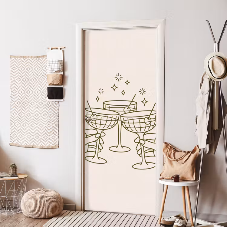 Deursticker - Drankjes - Feest - Proosten - Minimalistisch - Groen — 8