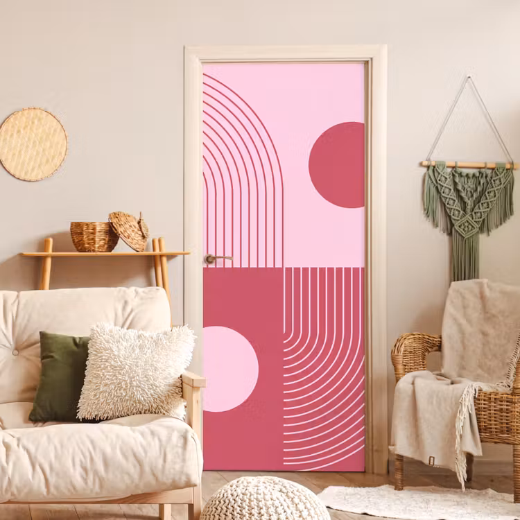 Deursticker - Geometrie - Patroon - Abstract - Roze - Modern — 4