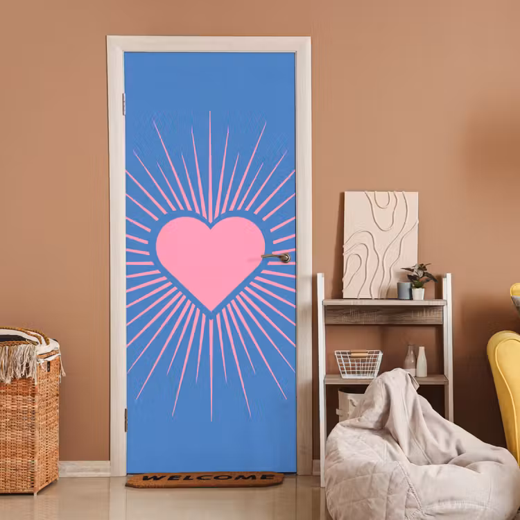 Deursticker - Hart - Stralen - Liefde - Modern - Roze — 2