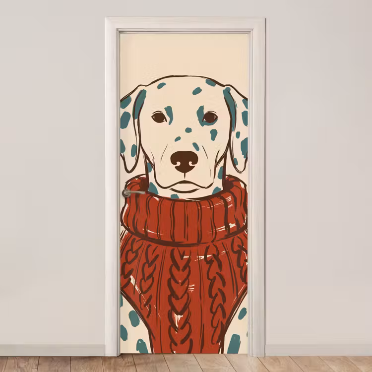 Deursticker - Hond - Trui - Winter - Dieren - Rood — 1